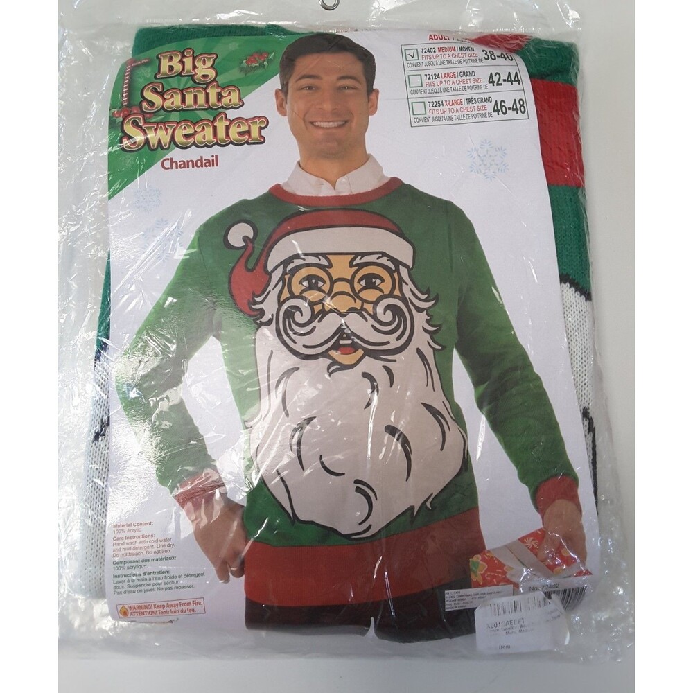 Big Santa Ugly Tacky Christmas Sweater Size Medium 38-40" 72402